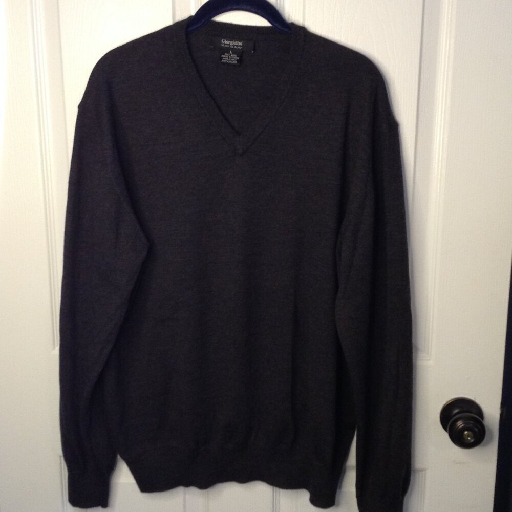 Giorgiolini L 100% Merino Fine Wool Sweater V-Neck Charcoal Versatile Collegiate